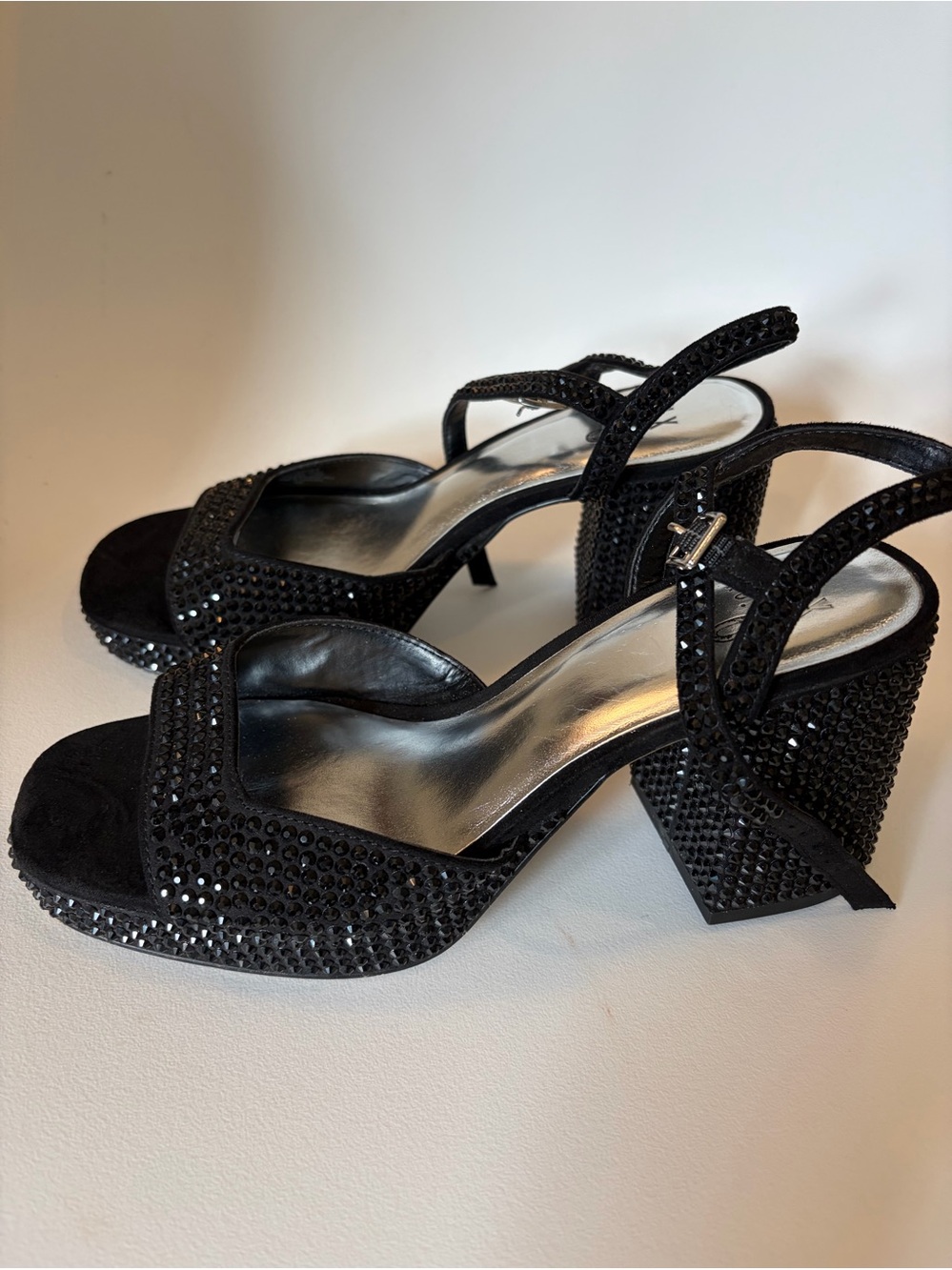 Mix No. 6 Black Crystal Block Heel Sandals